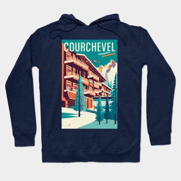 A Vintage Travel Art of Courchevel - France Hoodie by goodoldvintage